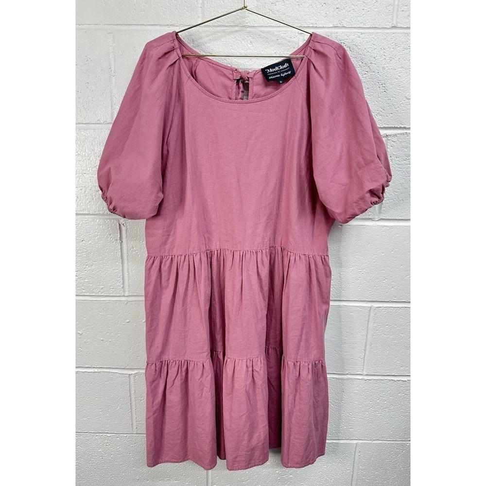 ModCloth Princess Highway Babydoll Dress Pink Tiered Linen / Women's 12‎
